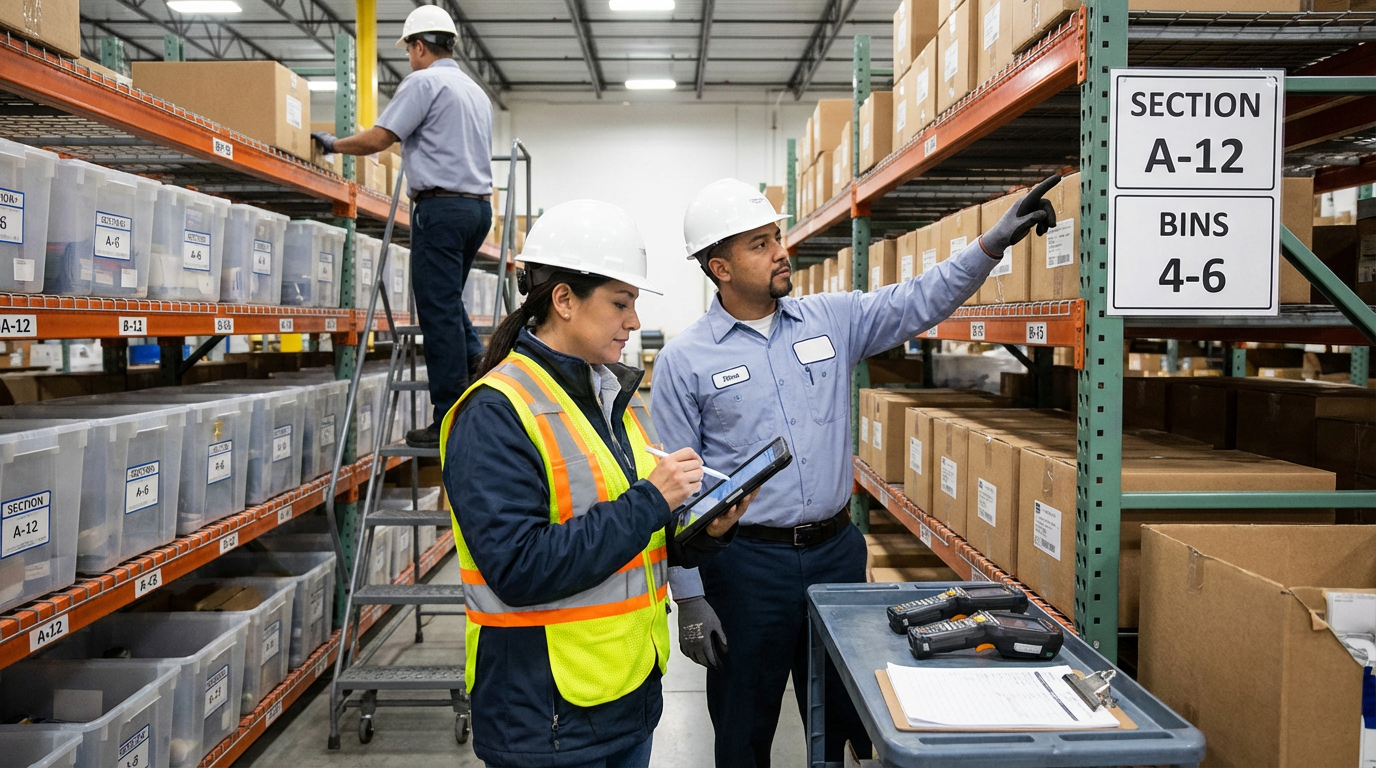 Warehouse workers performing cycle counting together